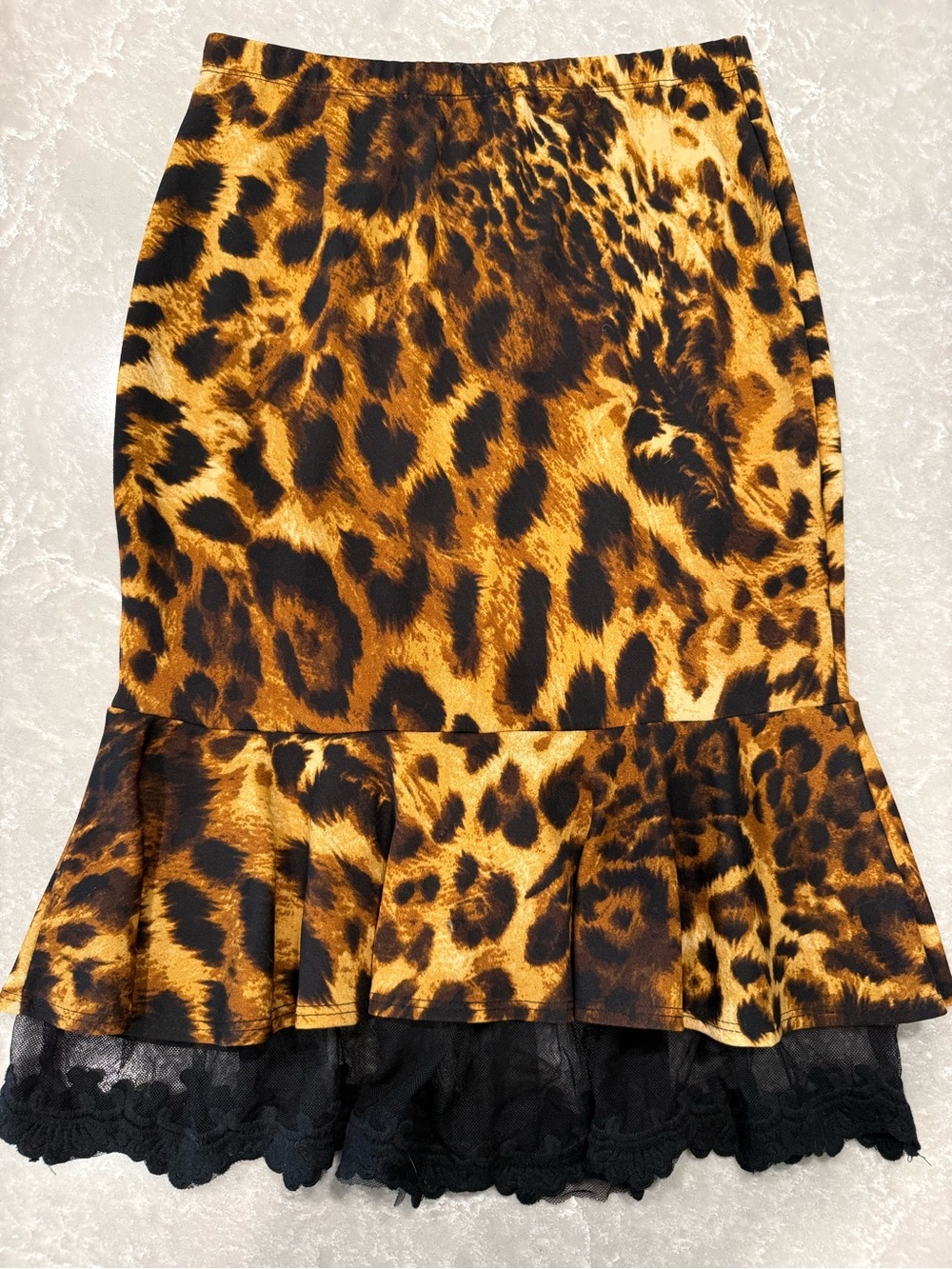 Touch Me Leopard Print Lace Hem Ruffle Midi Skirt Women’s Medium Animal Print